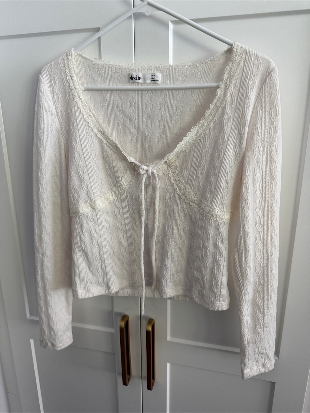 Elodie Cream Cable-Knit Lace-Trim Tank